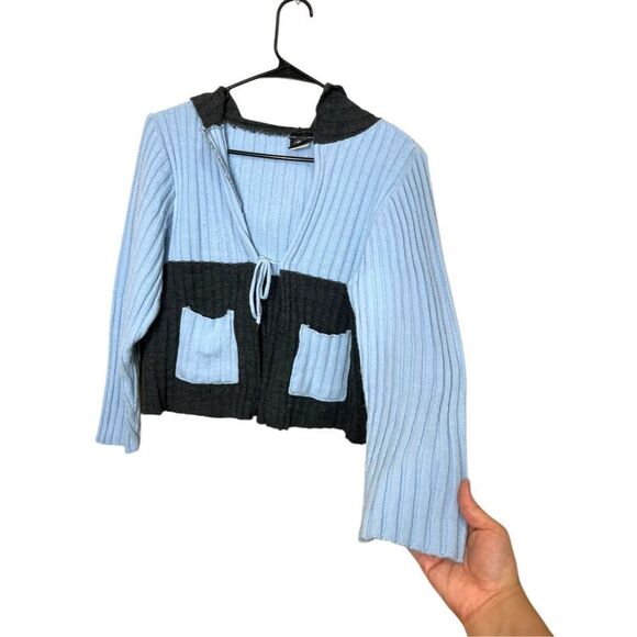Vintage smooches Y2K Blue Gray Chunky Knit Cardigan Sweater Size M - Picture 3 of 9